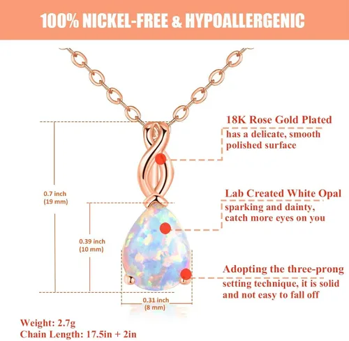 Vista 7 de Collar de ópalo chapado de 18 quilates oro blanco y oro rosa para mujer