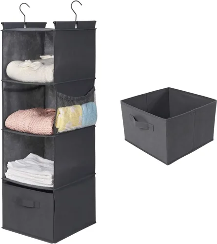 Vista 12 de MAX Houser Organizador Colgante de Closet de 5 Niveles, Estante Colgante de Tela con 2 Ganchos Resistentes para Almacenamiento, Plegable (Beige-D2)