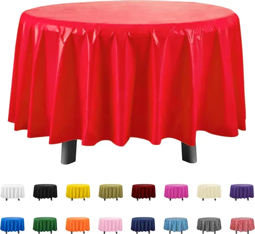 Vista 30 de Eleclassi Negro Paquete de 12 Manteles Redondos de Plástico Desechables Premium - Manteles de Mesa de Plástico Redondos de 84 Pulgadas para Fiestas