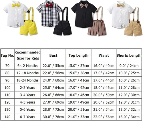 Vista 7 de Trajes de caballero para bebés y niños pequeños, camisa con corbatín, overoles con tirantes, pantalones cortos, pantalones cortos de verano, traje