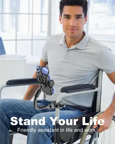 Vista 5 de Soporte para teléfono de bicicleta de cuello de cisne con abrazadera para cinta de correr, pelotón, bicicleta giratoria, silla de ruedas, bicicleta