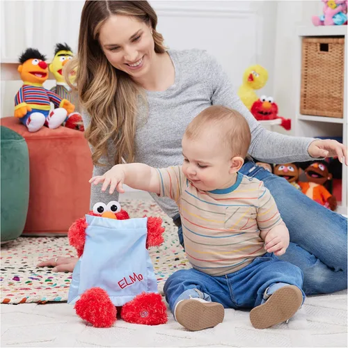 Vista 7 de GUND Sesame Street - Peluche animado oficial de Peek-a-Boo Elmo de Muppet de Plaza Sésamo, juguete sensorial de felpa prémium para edades de 18 Azul