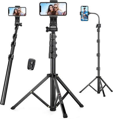 Vista 12 de Trípode de teléfono de 70 pulgadas con control remoto y soporte, soporte portátil para teléfono celular, palo selfie para grabación de video