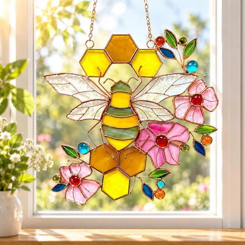 Vista 2 de Adorno de abeja, atrapasoles de vidrieras para ventanas, regalos para madres de Beelovers