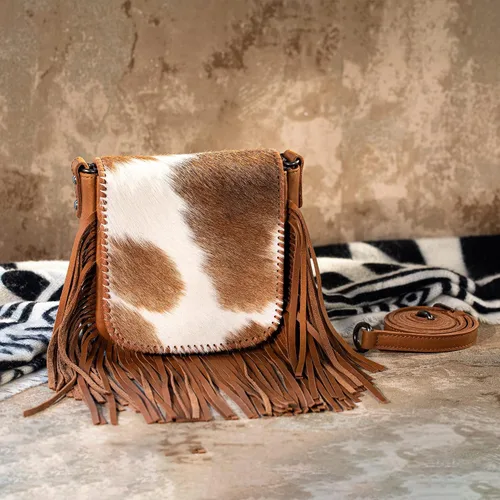 Vista 2 de Montana West Bolso bandolera occidental de cuero genuino con flecos para mujer