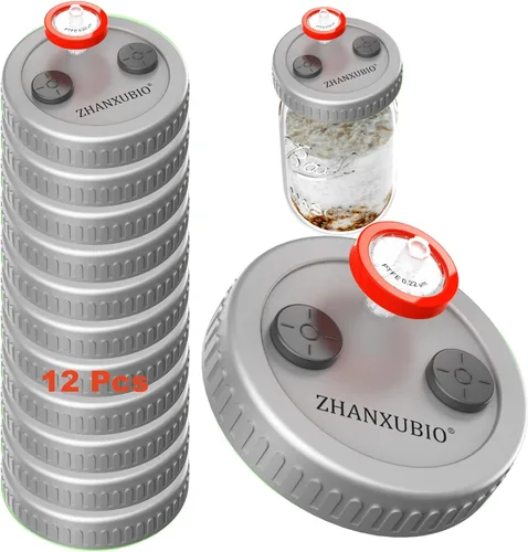 Vista 11 de Tarro de hongos, tapa de cultivo líquido, boca ancha, boca rejuvenecida, plástico de grado alimenticio, con membrana de PTFE y puertos de inyección