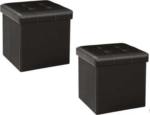 Vista 11 de B FSOBEIIALEO Cubo pequeño otomano de almacenamiento, reposapiés, asiento de piel sintética para dormitorio, color negro, 12.6 x 12.6 x 12.6