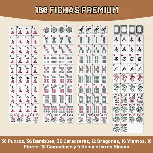 Vista 3 de Travel American Mahjong - Juego de azulejos de 166 azulejos, estuche rígido Marrón