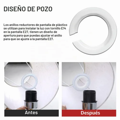 Vista 3 de Anillo adaptador de pantalla de lámpara E27 a E14, paquete de 6 anillos reductores de pantalla de lámpara con tornillo E27, convertidor de pantalla