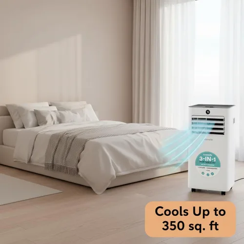 Vista 2 de SereneLife Aire acondicionado portátil de 8000 BTU, pequeña unidad de CA con deshumidificador y ventilador, mini unidad de CA con cobertura de 350