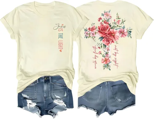 Vista 5 de Camisetas cristianas para mujer con texto en inglés «Jesus Loves You», camiseta con texto en inglés «Jesus Loves You», camiseta con texto en inglés
