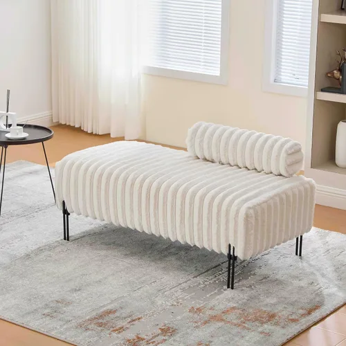 Vista 3 de Aoowow Banco otomano de pana para dormitorio, de 49.6 pulgadas de largo, banco otomano para sala de estar, extremo de cama, ventana rectangular