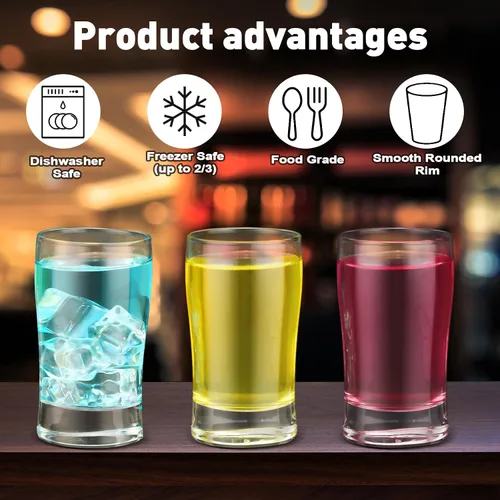 Vista 3 de Bokon 6 vasos de cerveza, tazas pequeñas de jugo, vasos de té helado, vasos de base pesada, vasos de vidrio transparente a granel para agua potable