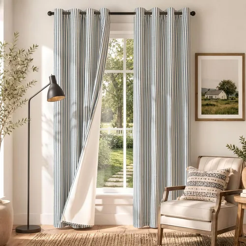 Vista 28 de Cortinas de cocina estilo granja a rayas Vangao de 24 pulgadas de largo, cortinas de lino para café, cortinas de nivel con rayas, cortinas Boxter