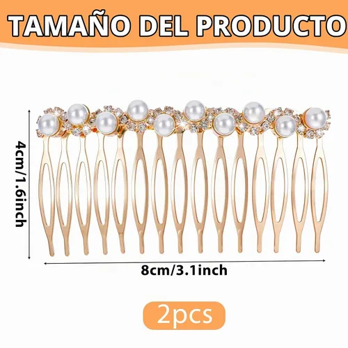 Vista 2 de 2 peines para el cabello para mujer, accesorios para el cabello, peines decorativos para mujer, peine de cabello con perlas doradas con diamantes