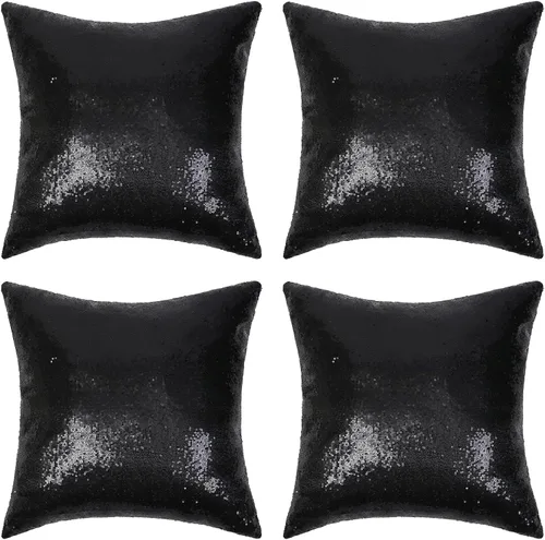Vista 8 de SquarePie - Juego de 4 fundas de almohada de lentejuelas rojas, 18 x 18 Rojo