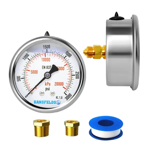 Vista 17 de Medidor de presión relleno de líquido de 0-100 psi, cara de dial de 2.5 pulgadas, carcasa de acero inoxidable para montaje trasero NPT de 1/4