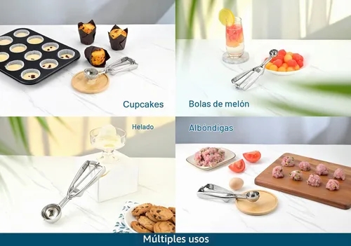 Vista 7 de Cuchara Grande de Acero Inoxidable para Muffins, Dispensador de Masa para Cupcakes, Cuchara Grande para Masa de Helado, Cupcakes y Muffins, Acero