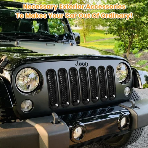 Vista 8 de 7 piezas de insertos de malla para parrilla frontal para Jeep Wrangler JK JKU Unlimited 2007 2008 2009 2010 2011 2012 2013 2014 2015 2016 2017 2018