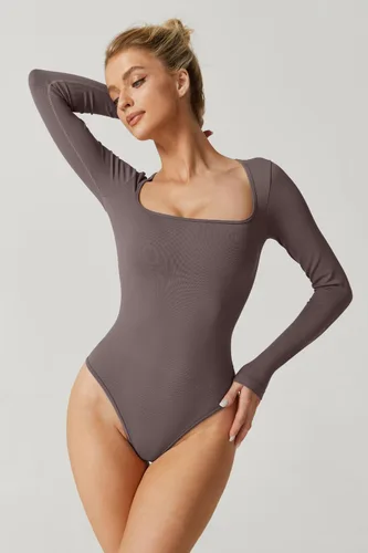 Vista 3 de Meyeeka Body sexy sin costuras para mujer con cuello cuadrado, manga larga