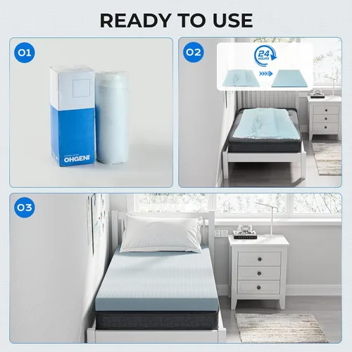 Vista 5 de OhGeni Cubrecolchón de espuma viscoelástica individual XL de 2 pulgadas con funda, funda de cama suave con base antideslizante, mejorado con gel