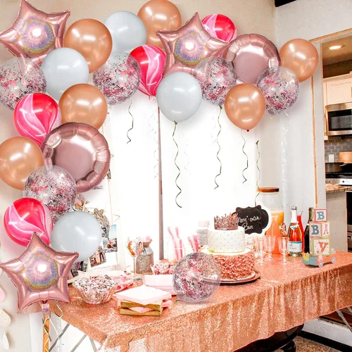 Vista 7 de Decor365 Globos de oro rosa, decoración de fiesta de oro rosa, confeti, rosa, blanco, oro rosa, guirnalda de globos para cumpleaños, boda