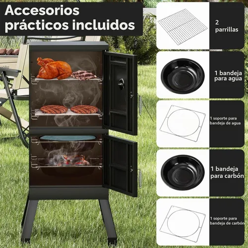 Vista 7 de Happygrill - Parrillas de carbón de 40 pulgadas con bandeja de agua extraíble y rejillas para parrilla