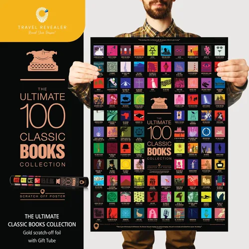 Vista 2 de Travel Revealer Póster de 100 libros clásicos para raspar, 100 libros que todos deberían leer, los mejores libros de todos los tiempos, regalo