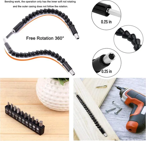 Vista 6 de Extensión de broca flexible, extensión de taladro flexible de 11.6 pulgadas, manual de 90° en ángulo recto, extensión flexible de 1/4 para taladro