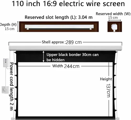 Vista 2 de Motorised Tela Proyector (Electric Projector Screen) 16:9 4k HD Portable Extensible Screen,Remote + Wired Control,Ceiling-Mounted for Theater &