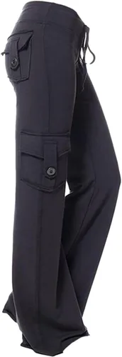 Vista 3 de Pantalones de yoga de cintura alta para mujer, pantalones de pierna ancha, pantalones cargo de talla grande con bolsillos, pantalones
