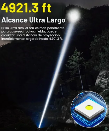 Vista 2 de Linterna recargable de alto lúmenes, luz magnética súper brillante con pantalla digital de potencia, largo alcance, regulable, impermeable, linterna