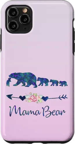 Vista 13 de Funda para iPhone 16, diseño floral de mamá oso de cuatro cachorros, color verde azulado y morado