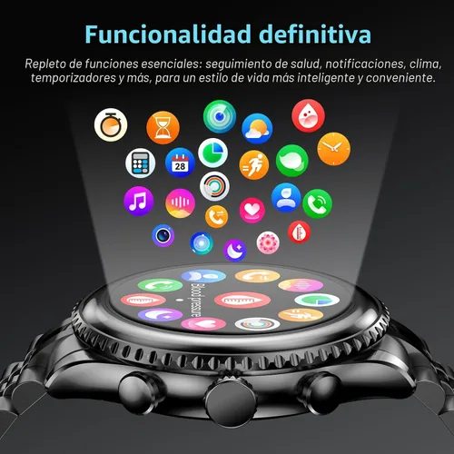 Vista 9 de Reloj inteligente con bisel giratorio 2026 para hombre con llamada Bluetooth, frecuencia cardíaca, presión arterial, SpO2, monitor de sueño, reloj