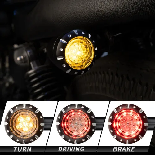 Vista 2 de Luz de señal de giro trasera tipo bala para motocicleta, 4 cables, indicador LED compatible con Chopper Bobber Harley Softail Iron Cruiser Honda