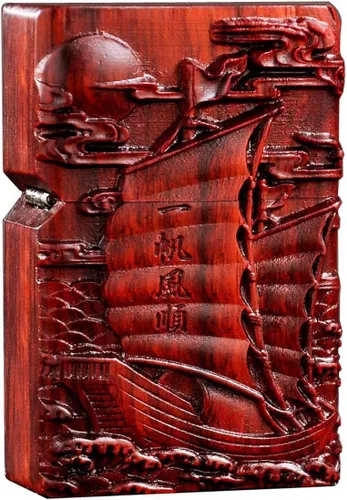 Vista 19 de Caja de carcasa de madera natural Huanghuali tallada en palisandro para módulo Zippo (oración budista)
