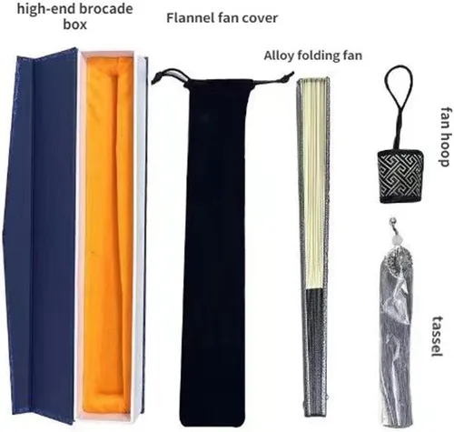 Vista 6 de Ventilador plegable de metal de defensa propia de 10 pulgadas, ventilador de tela de seda masculina, ventilador de aleación de acero de tungsteno