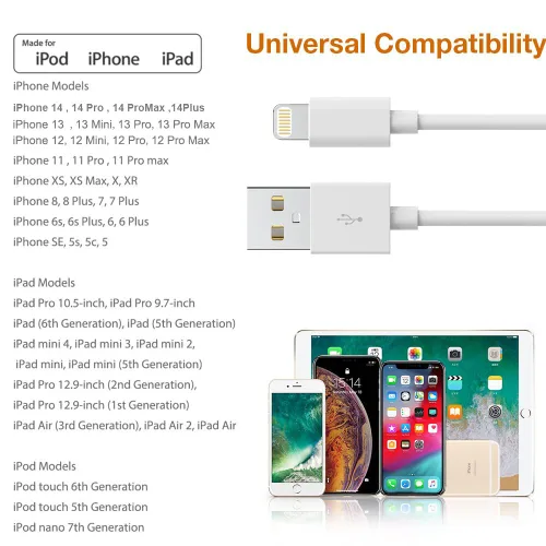 Vista 6 de Paquete de 5 (10 pies) [Certificado MFi de Apple] Cable Lightning largo de carga rápida para iPhone compatible con iPhone 14/14 Pro Max/13 Pro