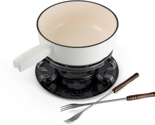 Vista 11 de Swissmar Lugano - Juego de fondue de queso de hierro fundido, 9 piezas, 2 cuartos de galón / 2 litros, ideal para derretir queso, chocolates Negro