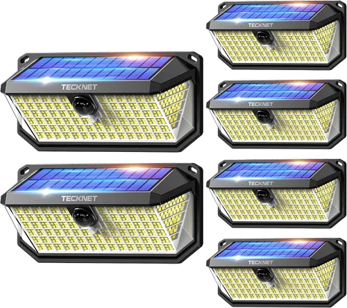 Vista 9 de TECKNET Luces Solares Súper Brillantes para Exteriores Paquete de 3, 2×231 LED y 1×416 LED, Ángulo de 300° y 3 Modos de Iluminación con Sensor