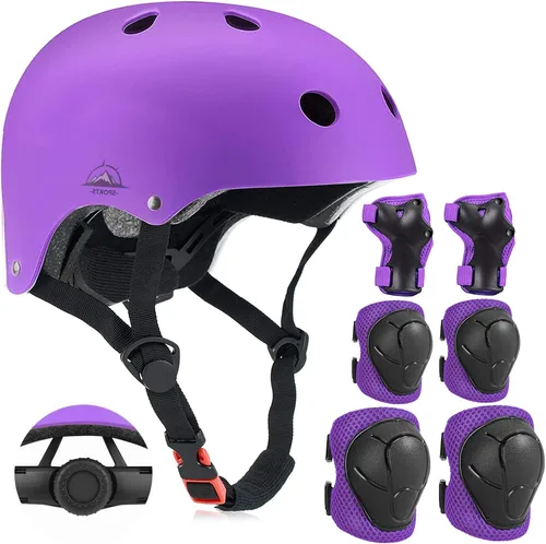 Vista 25 de Casco ajustable para niños con rodilleras, coderas y muñequeras - Cascos de bicicleta para niños pequeños de 3-5, 5-8, 8-14 años - Perfecto