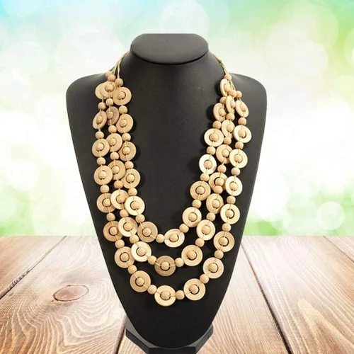 Vista 7 de Amosfun Collar de estilo bohemio retro para mujer, diseño de concha de coco, cuentas de madera tejidas a mano, joyería de moda de playa, dije