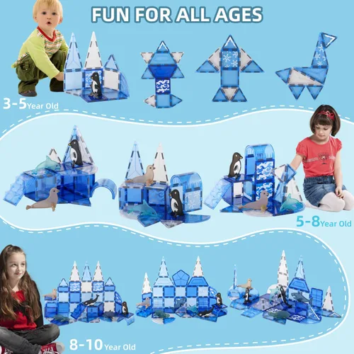 Vista 2 de Azulejos Magnéticos de Animales Árticos para Niños de 4-8 Años, Set de Construcción Magnética de Acuario con 6 Animales Marinos, Bloques Magnéticos