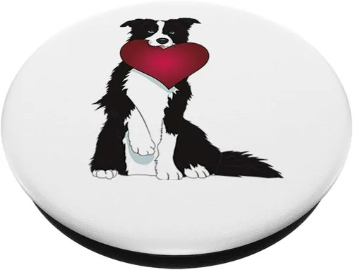 Vista 2 de Cute Border Collie Dog with Heart - PopSockets Grip and Stand for Phones and Tablets, Negro