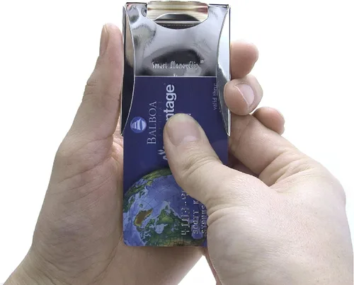 Vista 5 de Storus Smart Money Clip + cartera de bolsillo para tarjeta de crédito Minimalista de metal delgado de doble cara Acero inoxidable pulido hombres