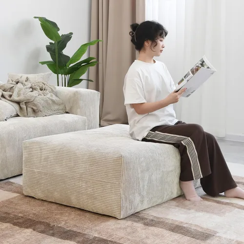 Vista 19 de WJShome Cloud Couch Sofá Seccional Modular, Sofá en Forma de L de 102 pulgadas con Otomana, Sofá de Pana Beige de 3 Asientos, Sofá Seccional