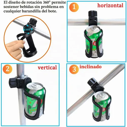 Vista 3 de Boaton Portavasos para riel de barco marino, sin perforación, soporte para bebida para cubierta superior o poste de Bimini, accesorios para barco