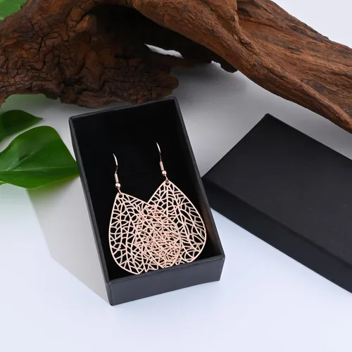 Vista 19 de 14K Gold Plated Silver Rose Gold Teardrop Filigree Dangle Earrings Lightweight Leaf Drop Earrings for Christmas Gift