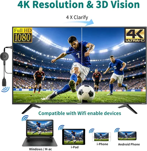 Vista 2 de Adaptador de dongle de pantalla HDMI inalámbrico 4K 1080P, películas de casting WiFi, receptor de espectáculos para i-Phone, i-Pad, iOS, Android