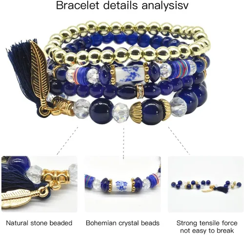Vista 3 de Conjuntos de pulseras bohemias para mujer, 6 juegos de pulseras elásticas apilables multicolor, estilo hippie, joyas finas